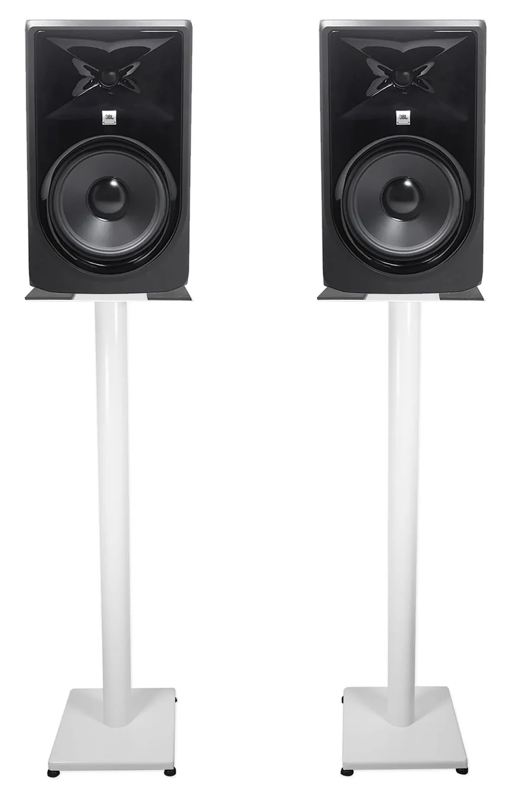 (2) JBL 308P MkII 8" Powered Studio Monitor Monitoring Speakers+White 37" Stands