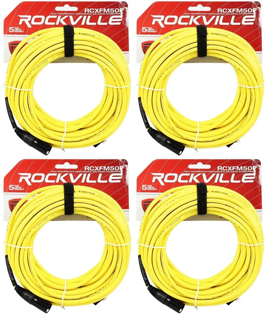 Микрофонный кабель Rockville RCXFM50P-Y Yellow 15.25 м (4 штуки)