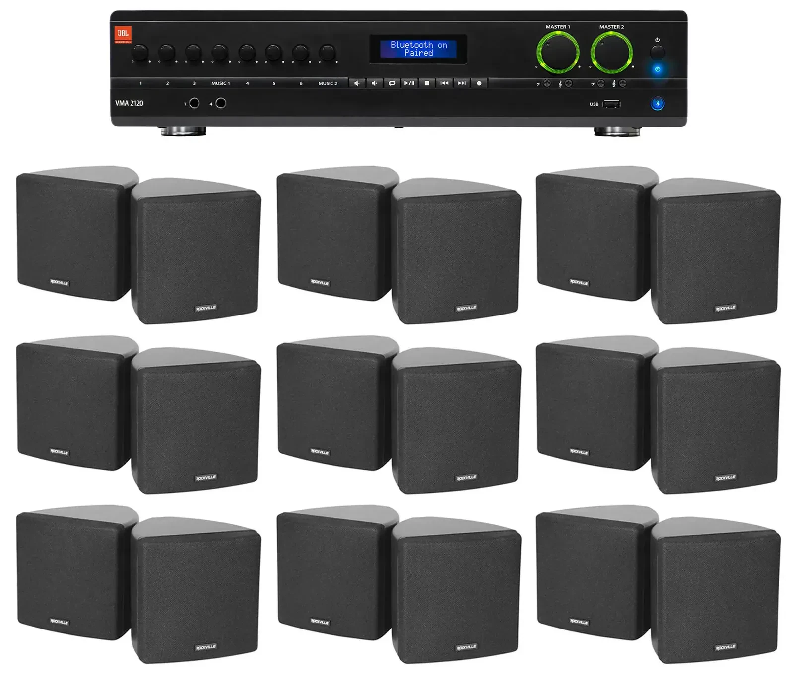 Настенная акустика JBL Cube 70v Black с усилителем (18 штук)