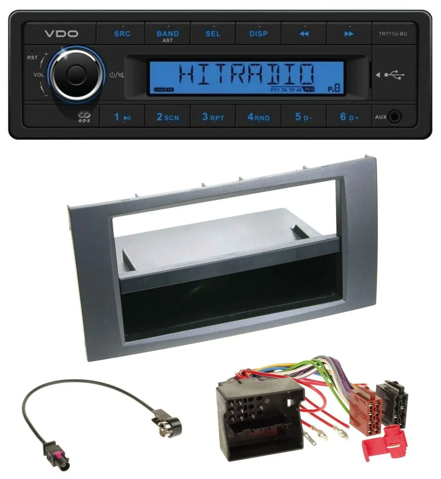 Автомагнитола VDO 1DIN MP3 USB AUX для Ford Fusion/Kuga/Transit (2005–2012), цвет антрацит