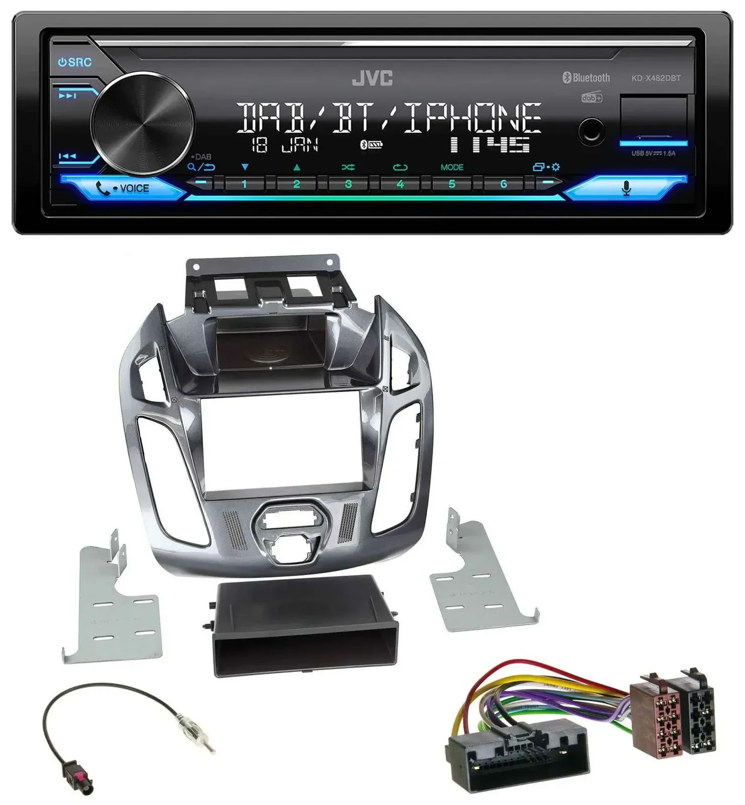 Автомагнитола JVC Bluetooth DAB USB MP3 для Ford Connect/Transit 2012–2018 без дисплея