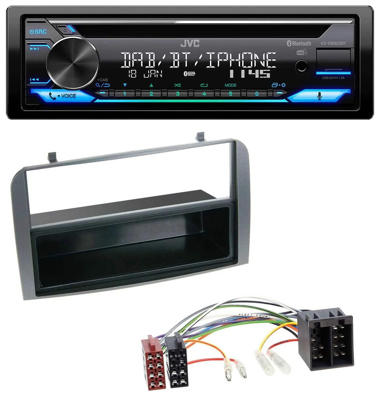 JVC Bluetooth MP3 USB DAB CD Autoradio für Alfa Romeo 147 GT Ablagefach anthrazi