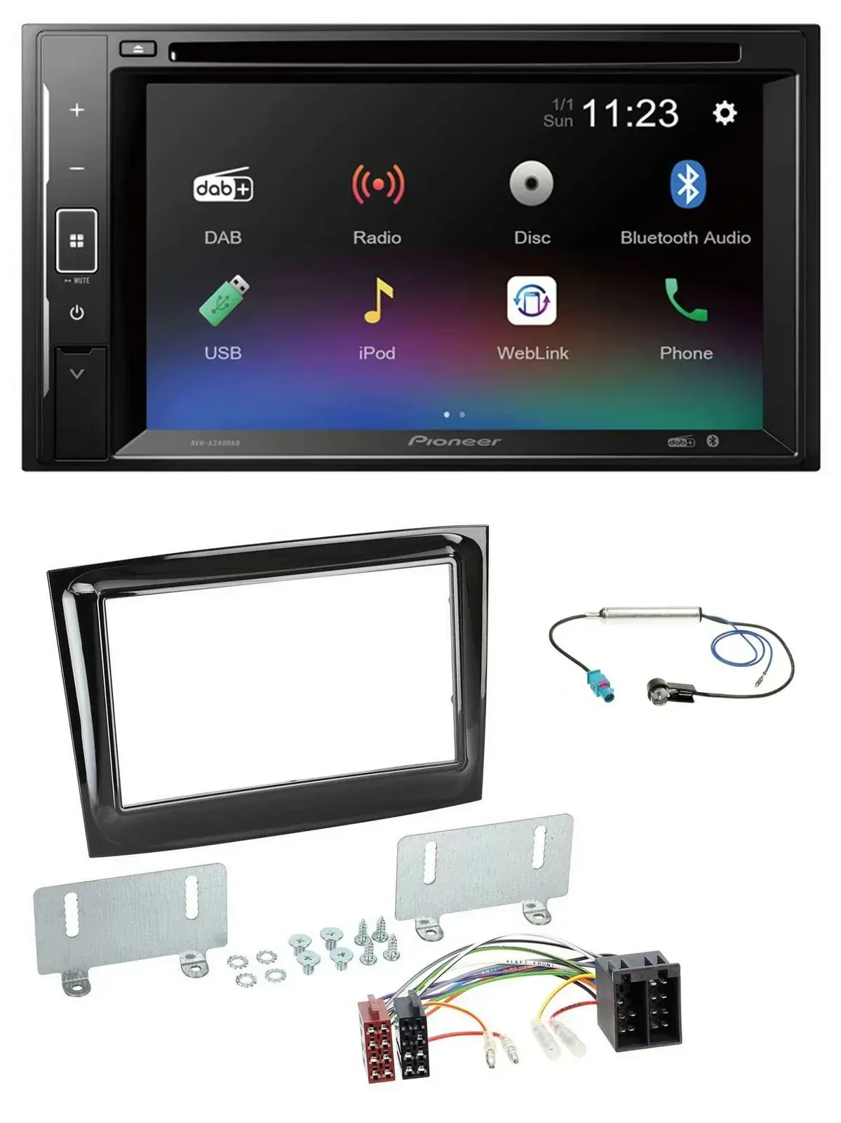 Автомагнитола Pioneer 2DIN Bluetooth USB DAB DVD для Fiat Doblo (с 2015), черный глянец