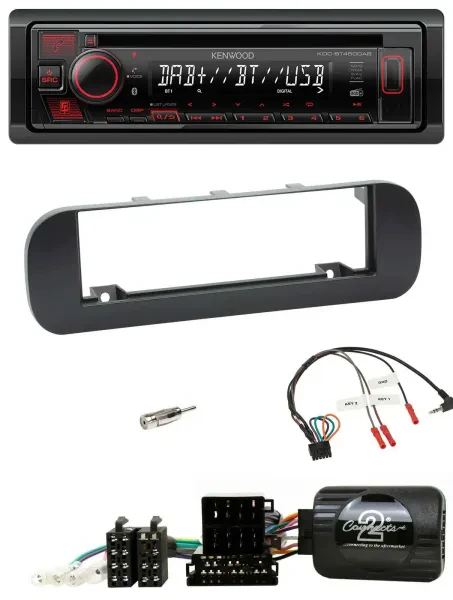 Kenwood Lenkrad CD USB Bluetooth DAB Autoradio für Fiat Panda 2012-2020 schwarz