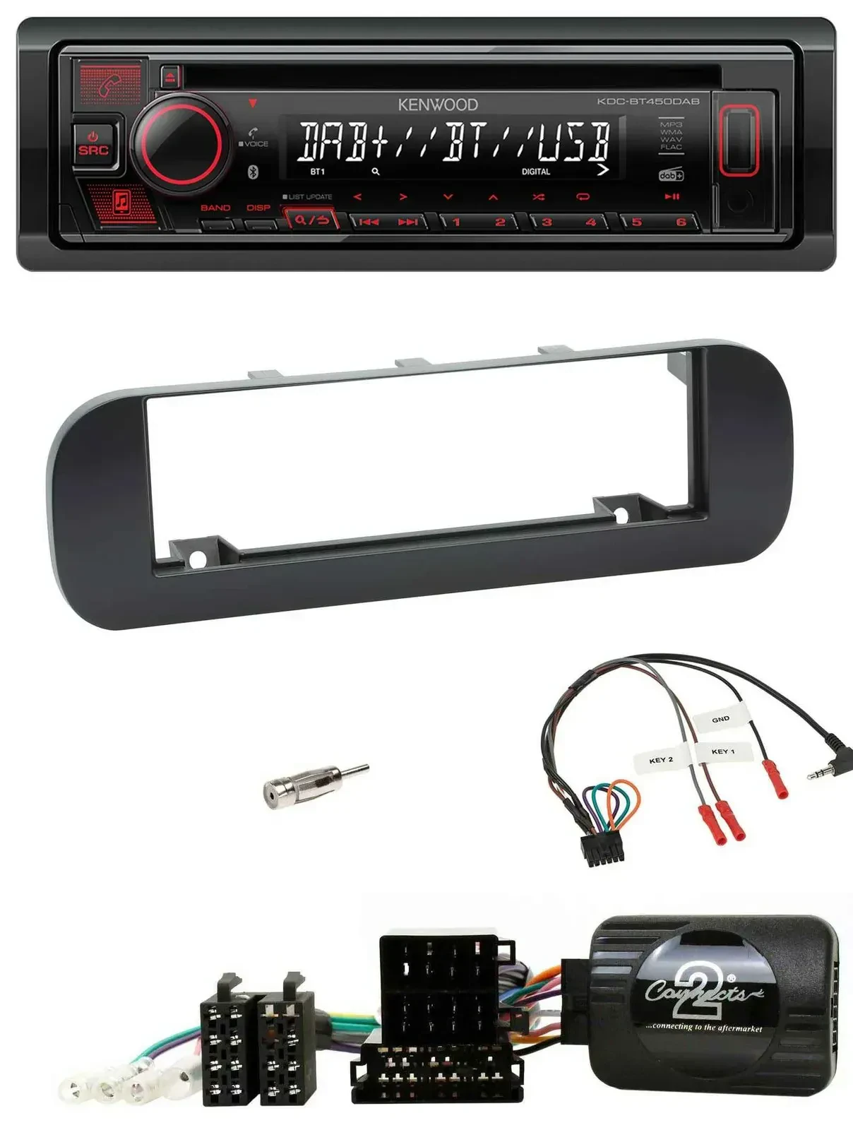 Автомагнитола Kenwood CD USB Bluetooth DAB, для Fiat Panda 2012–2020, черная
