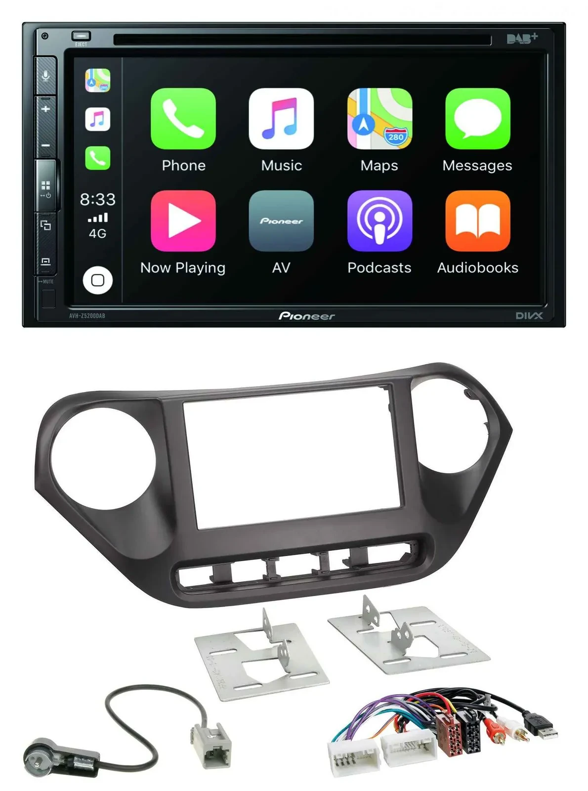 Автомагнитола Pioneer 2DIN DVD, DAB, Bluetooth, USB, AUX для Hyundai i10 (с 2013)