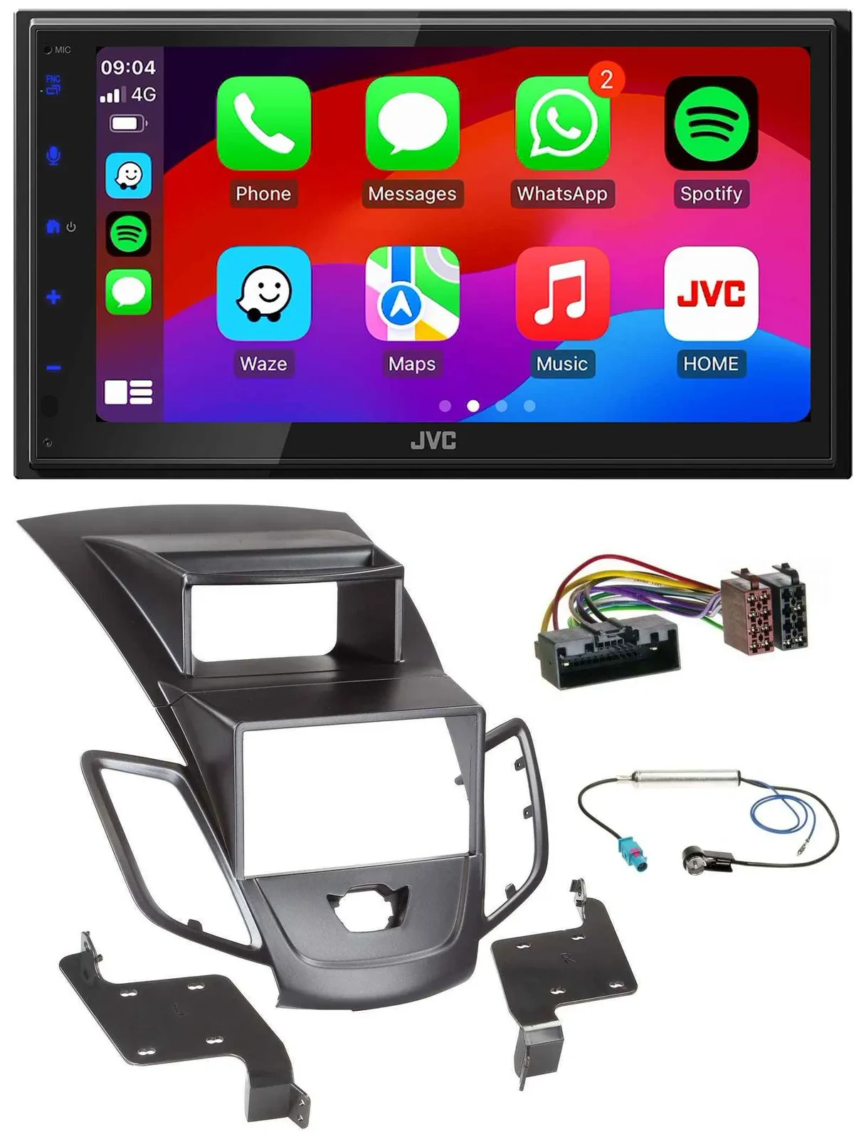 JVC Bluetooth USB MP3 2DIN DAB Autoradio für Ford Fiesta 10-17 Display schwarz