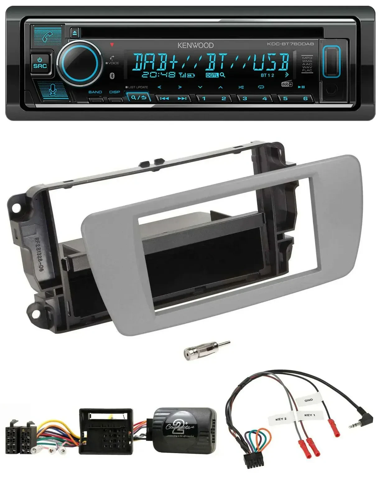 Автомагнитола Kenwood Bluetooth DAB USB CD для Seat Ibiza, серый