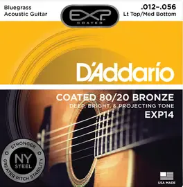 Струны для акустической гитары D'Addario EXP14 Coated 80/20 Bronze 12-56