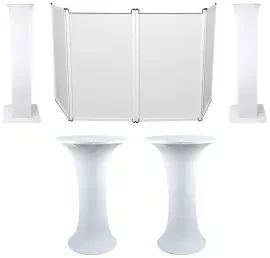(2) Club Scene Highboy Tables w/White Scrim+Carry Bag+DJ Facade+(2) Totem Stands