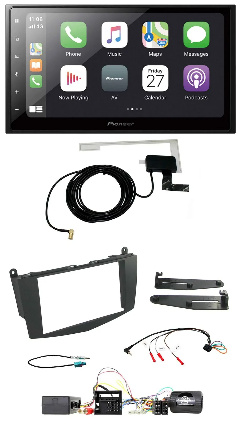 Автомагнитола Pioneer 2-DIN Bluetooth DAB USB для Mercedes C-Class W204 (совместима с управлением на руле, для активной системы)