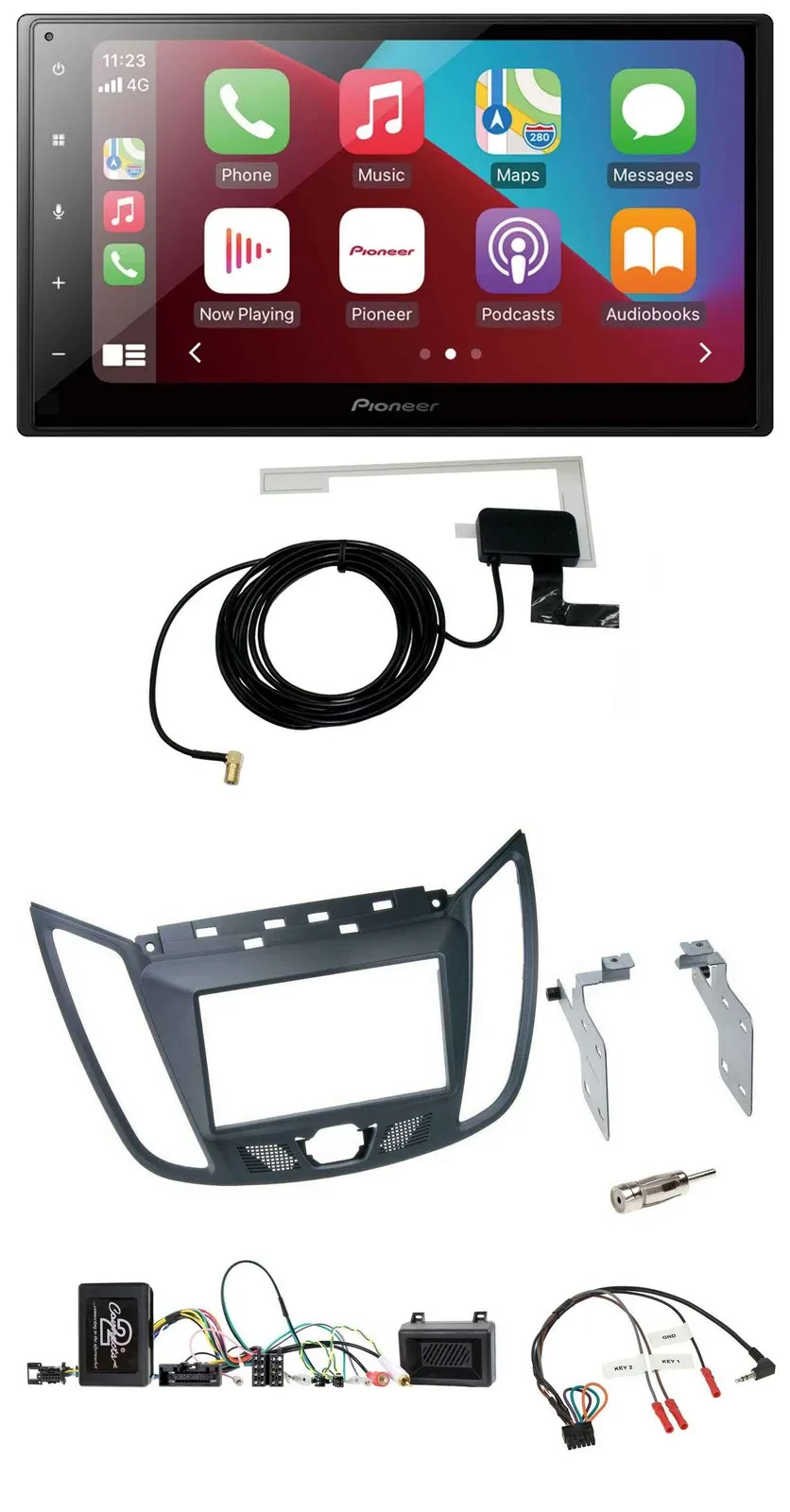 Pioneer USB Bluetooth DAB Lenkrad 2DIN Autoradio für Ford C-Max ab 2011 grau