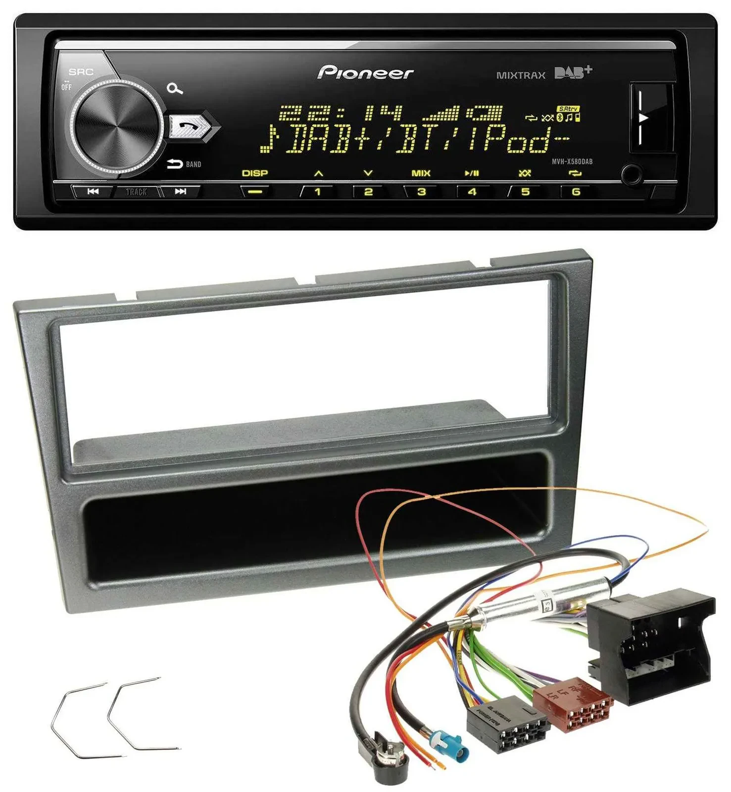 Автомагнитола Pioneer Bluetooth, USB, DAB, MP3 для Opel Corsa C (2004–2006), Quadlock, алюминий