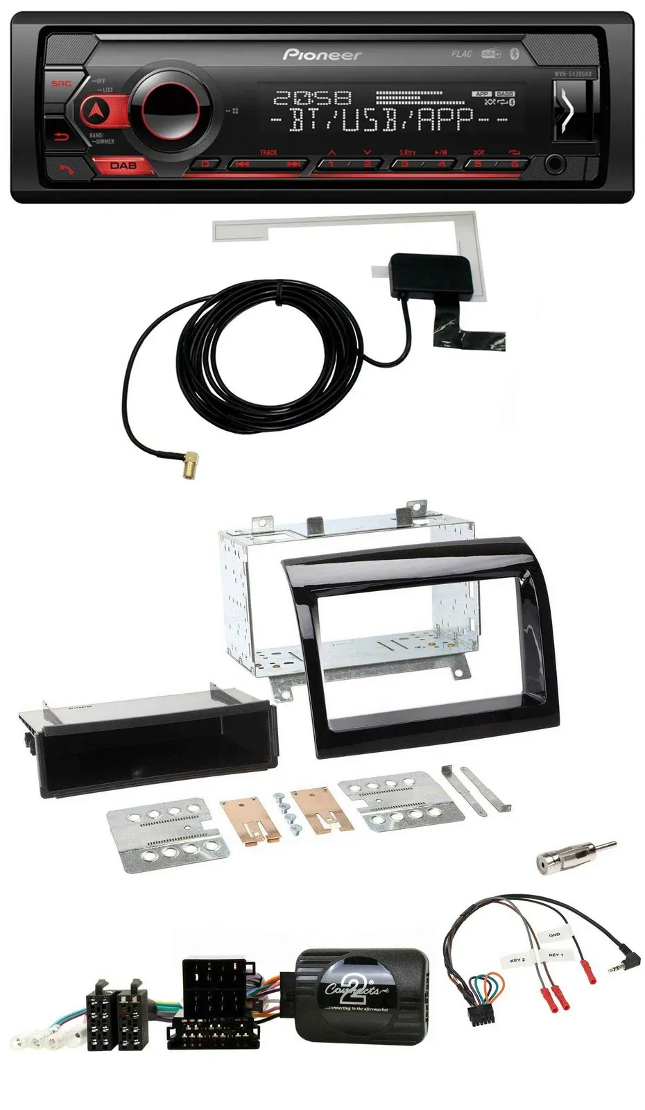 Автомагнитола для Fiat Ducato (2012–2015) Pioneer DAB, USB, Bluetooth, совместима с управлением на руле, черный (piano black)