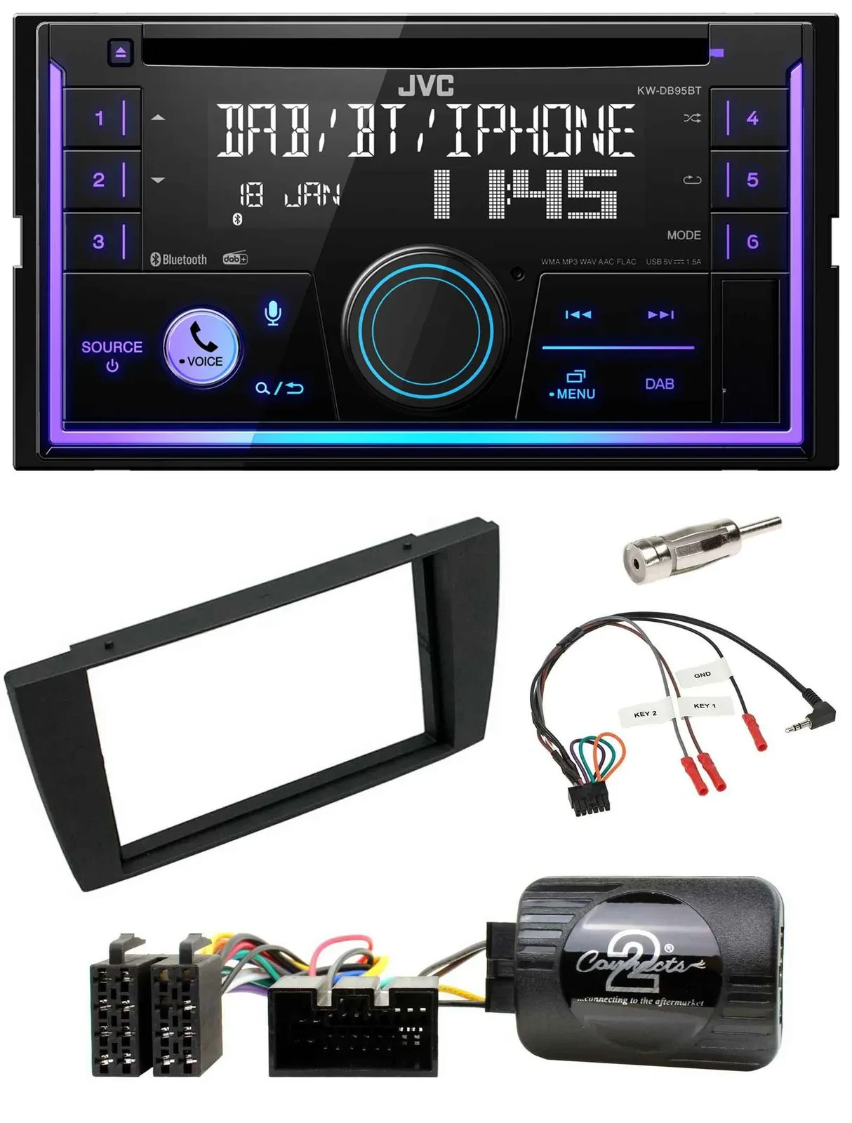 JVC Lenkrad USB 2DIN DAB Bluetooth CD Autoradio für Jaguar X-Type S 2003-2008