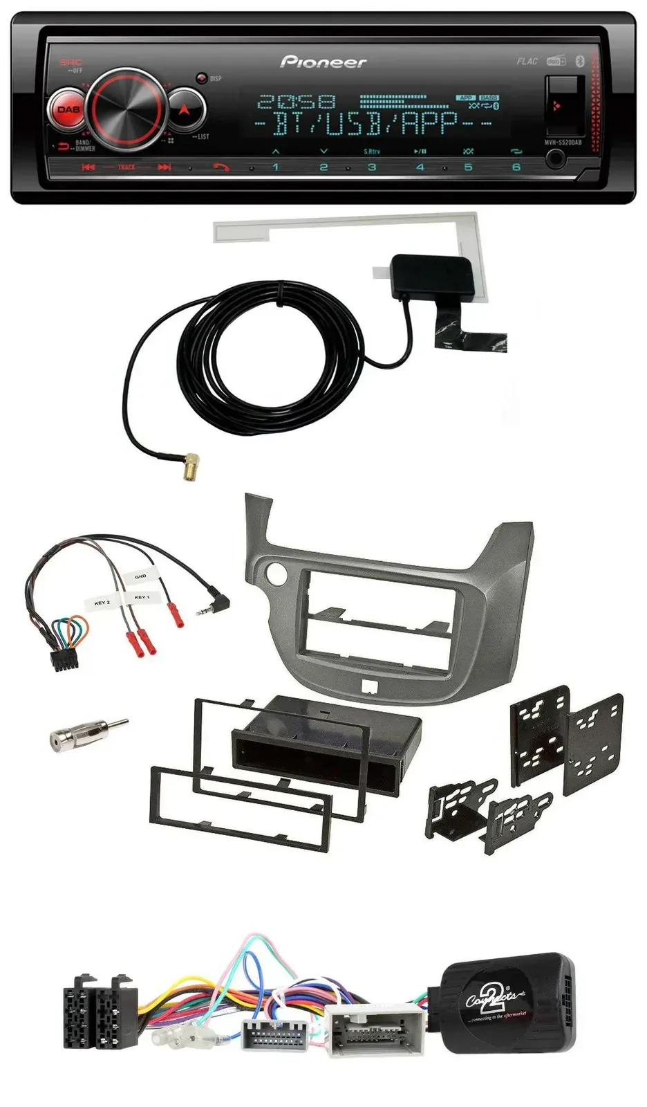 Автомагнитола Pioneer Bluetooth, DAB, USB, с управлением с руля, для Honda Jazz (с 2014), серебристая