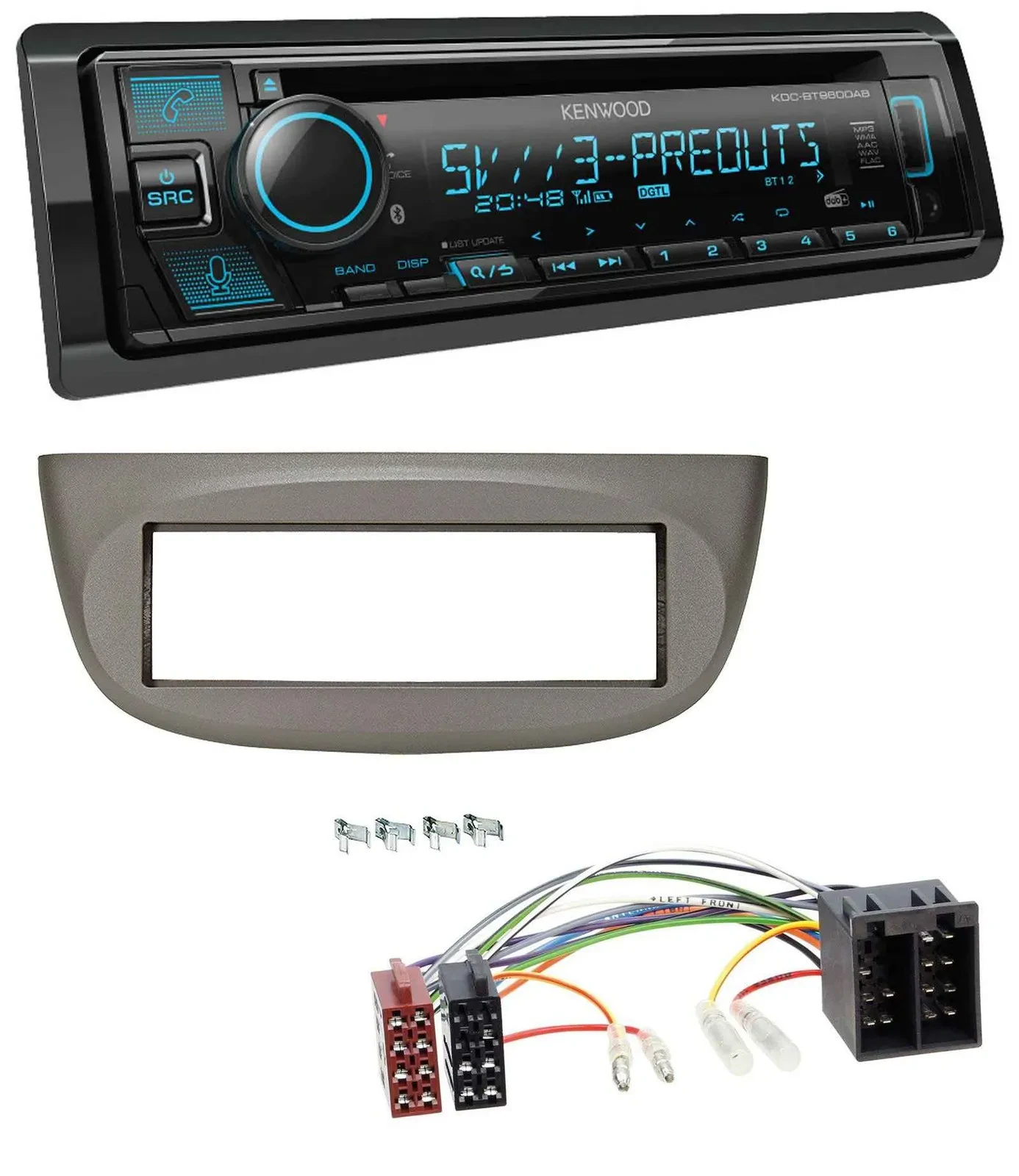 Автомагнитола Kenwood Bluetooth USB CD MP3 DAB для Renault Twingo 2007–2012 бежево-серая