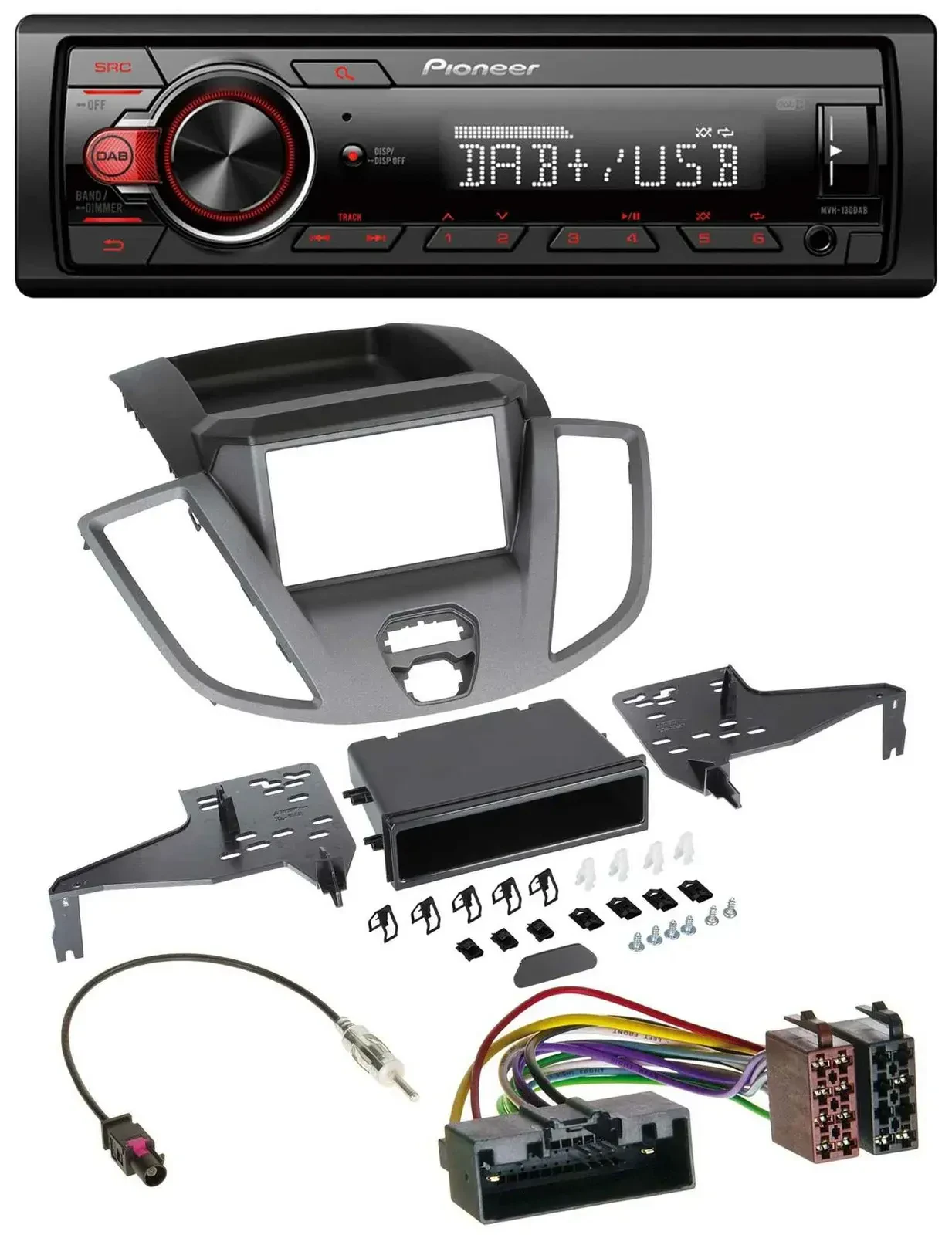 Автомагнитола Pioneer 1 DIN, DAB, USB, AUX для Ford Transit V363 (2014–2018)