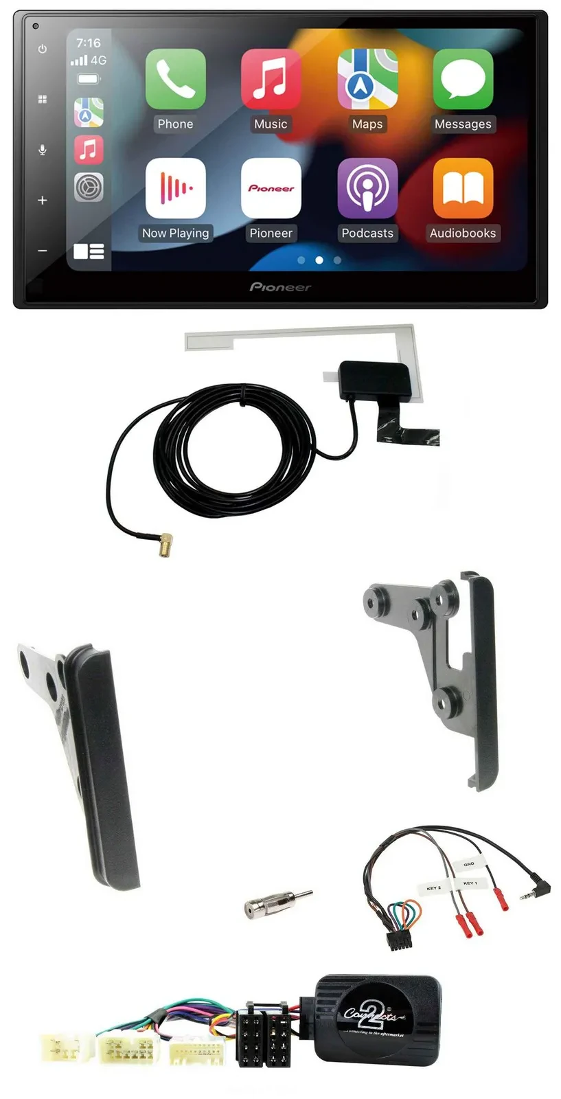 Автомагнитола Pioneer 2DIN, USB, Bluetooth, DAB для Toyota Yaris (2007–2010) с поддержкой кнопок на руле