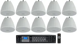 Rockville RCS350-6 Commercial 70v Amp+10) White 4" Pendant Speakers For Bar/Cafe