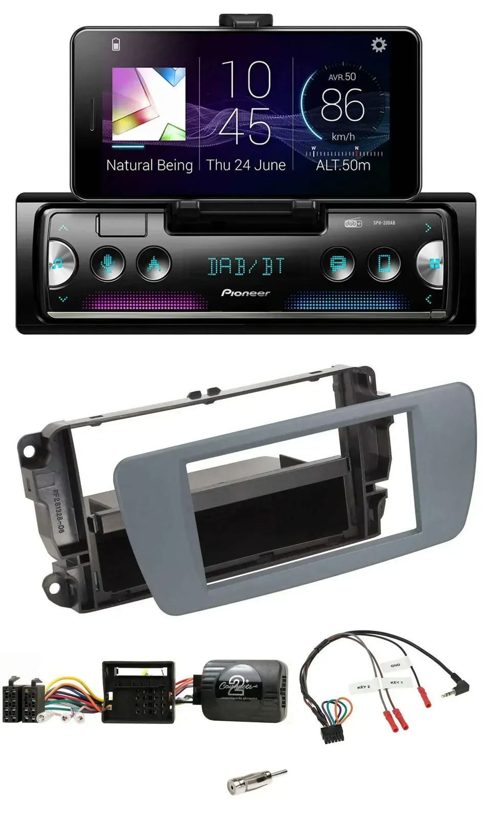 Автомагнитола Pioneer USB Bluetooth DAB для Seat Ibiza, серый, поддержка управления с руля