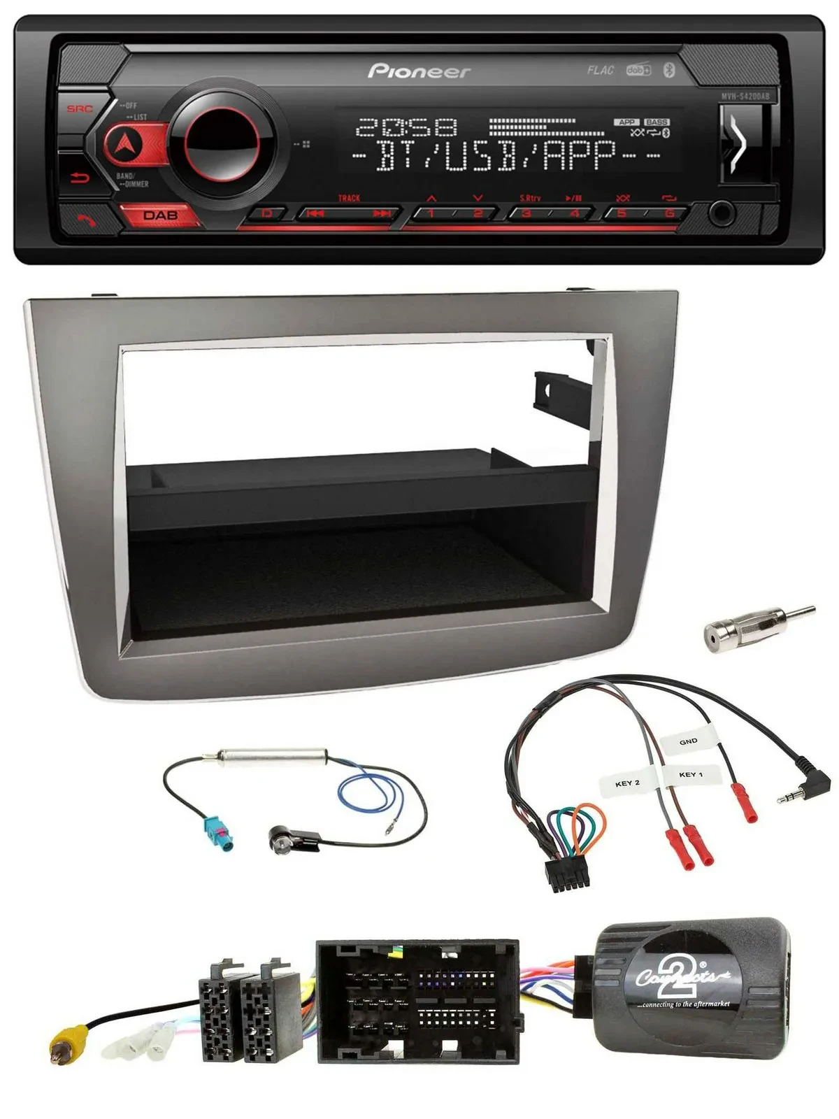 Автомагнитола Pioneer USB, DAB, Bluetooth для Alfa Mito 2014–2018 (955) серебристая