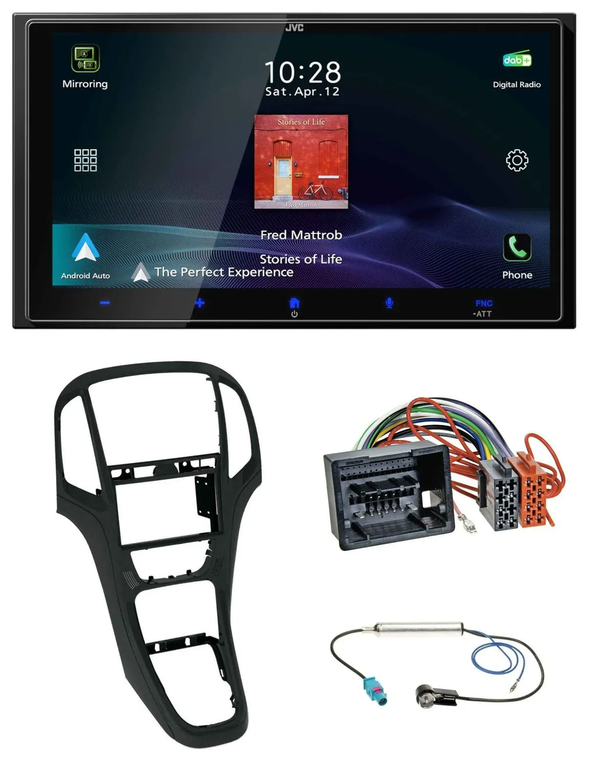 Автомагнитола JVC 2 DIN USB, Bluetooth, DAB, MP3 перламутровый чёрный для Opel Astra J (с 12/2009)
