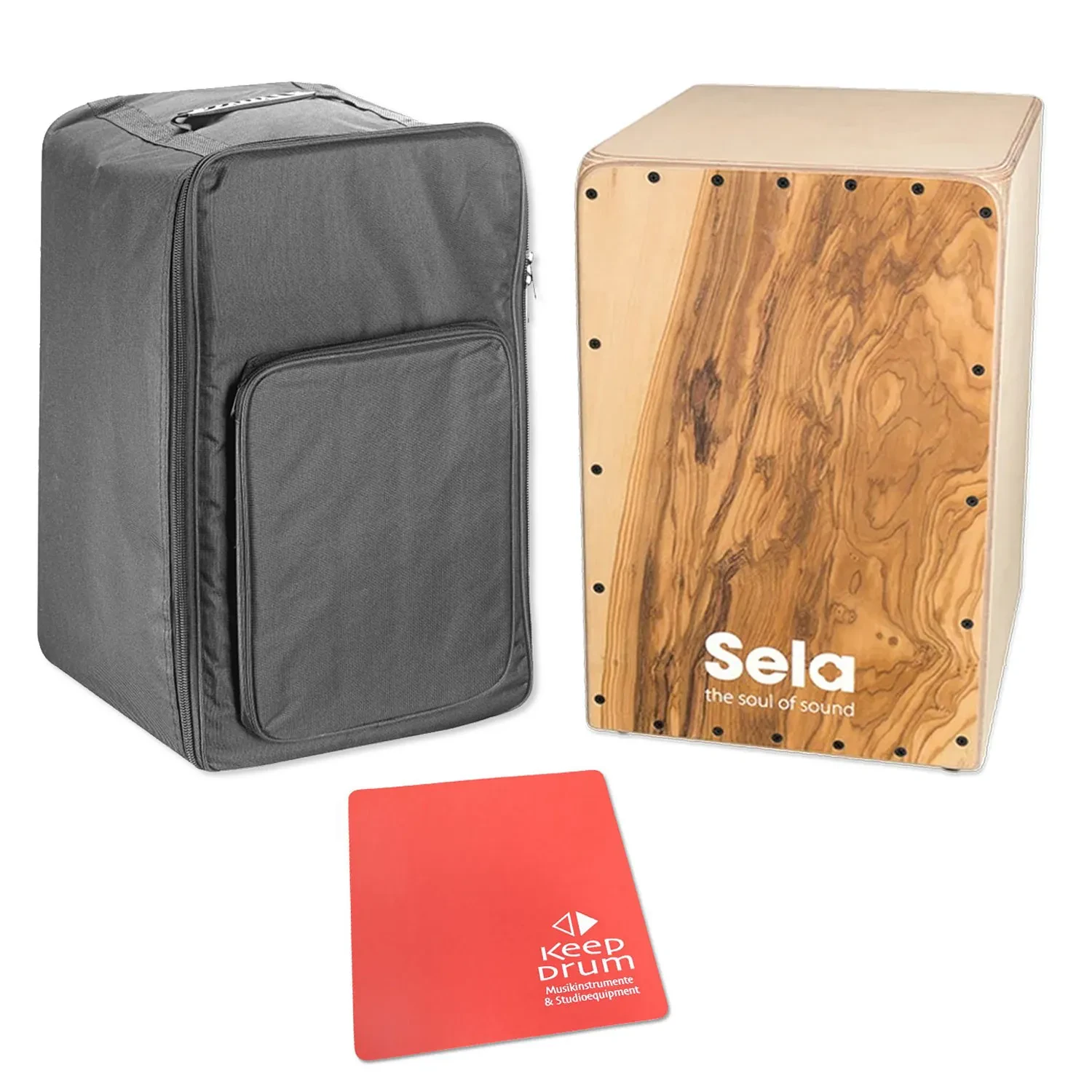 Sela SE-MC1 Cajon Maestro Olea mit Tasche und keepdrum Sitzpad Rot