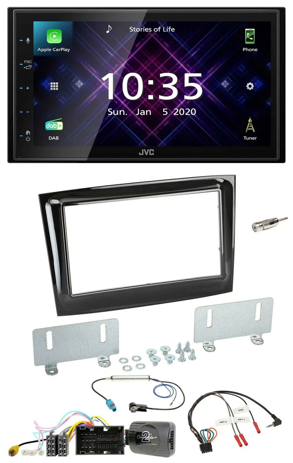 JVC DAB 2DIN Lenkrad Bluetooth USB Autoradio für Fiat Doblo ab 15 piano schwarz