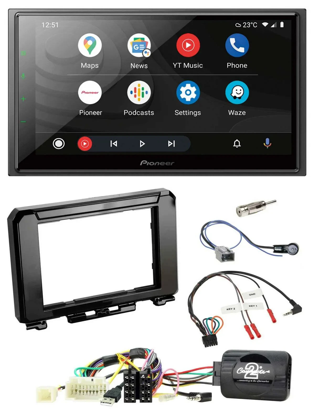 Автомагнитола для Suzuki Jimny GJ Pioneer 2-DIN, DAB, Bluetooth, USB, поддержка управления с руля