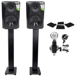 (2) Mackie MR824 8” 85 Watt Powered Studio Monitors+Condenser Mic+Stands+Pads