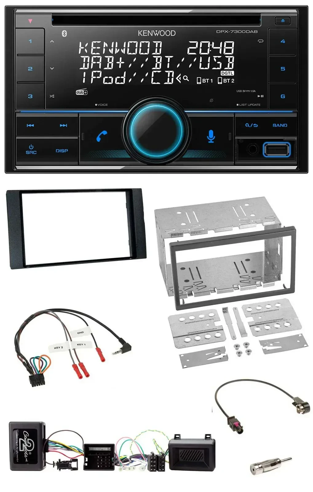 Автомагнитола Kenwood 2DIN, CD, DAB, USB, Bluetooth, поддержка кнопок на руле, для Ford Kuga 2008–2012, черный