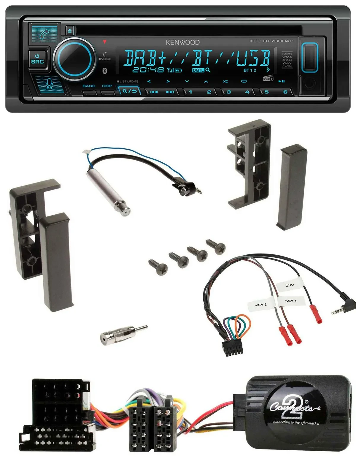 Автомагнитола Kenwood Bluetooth DAB USB CD для Audi A2/A3/A4/A6 (1999–2000)