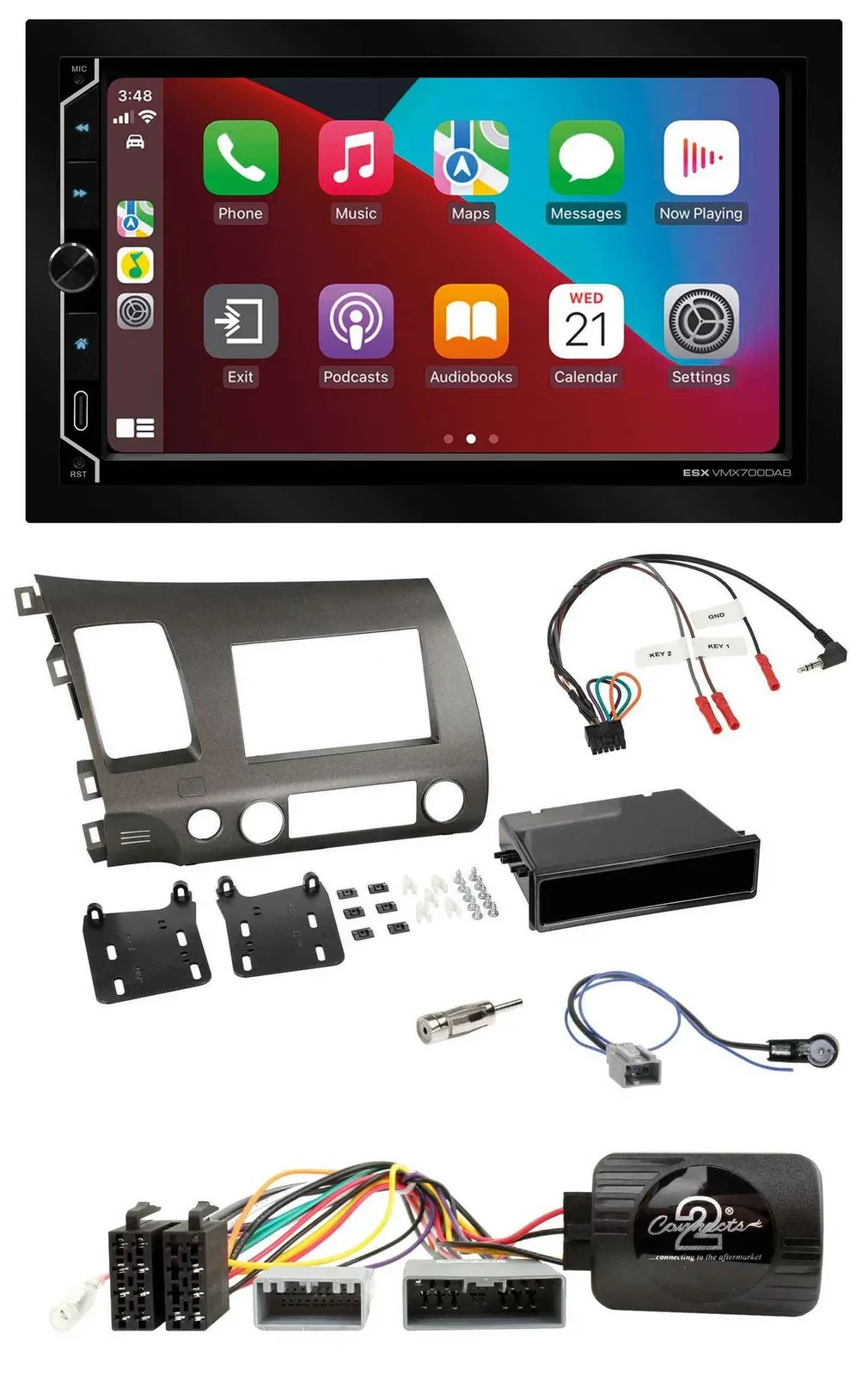 ESX 2DIN DAB USB Lenkrad Bluetooth Autoradio für Honda Civic 06-10 Hybrid anthra