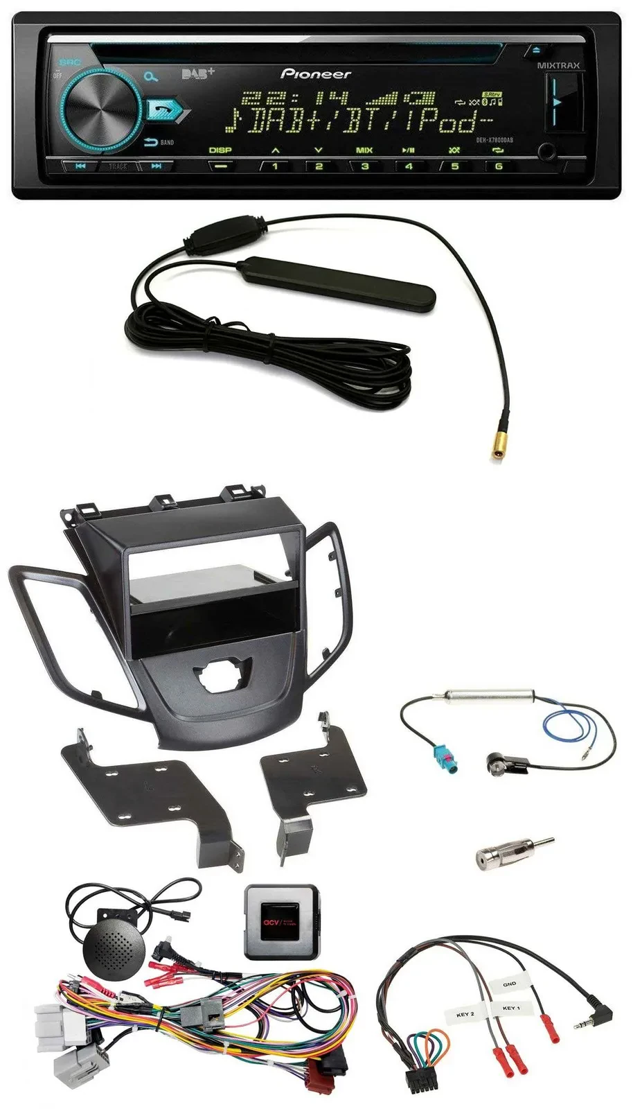 Pioneer CD MP3 Lenkrad DAB USB Autoradio für Ford Fiesta 10-13 ohne Display schw