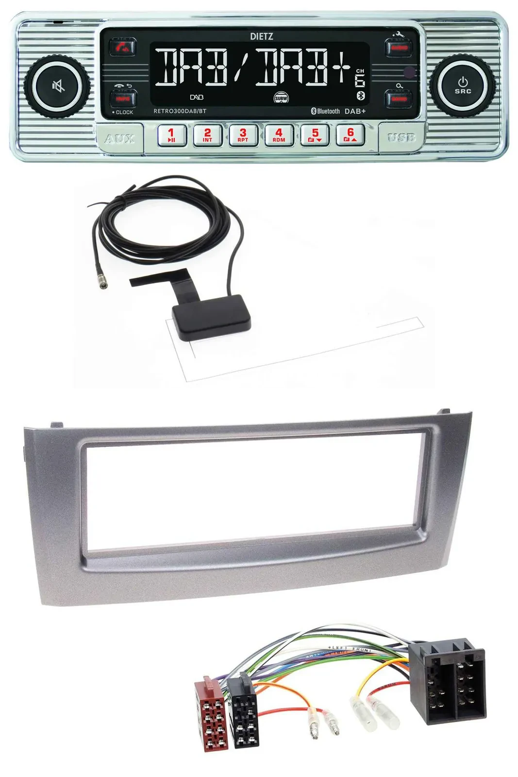 Автомагнитола Dietz Bluetooth USB MP3 DAB для Fiat Punto/Grande Punto (с 2005), серый