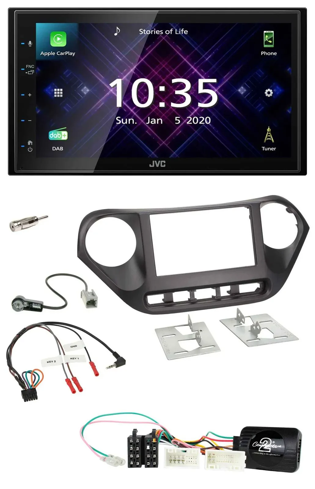JVC DAB 2DIN Lenkrad Bluetooth USB Autoradio für Hyundai i10 ab 2014