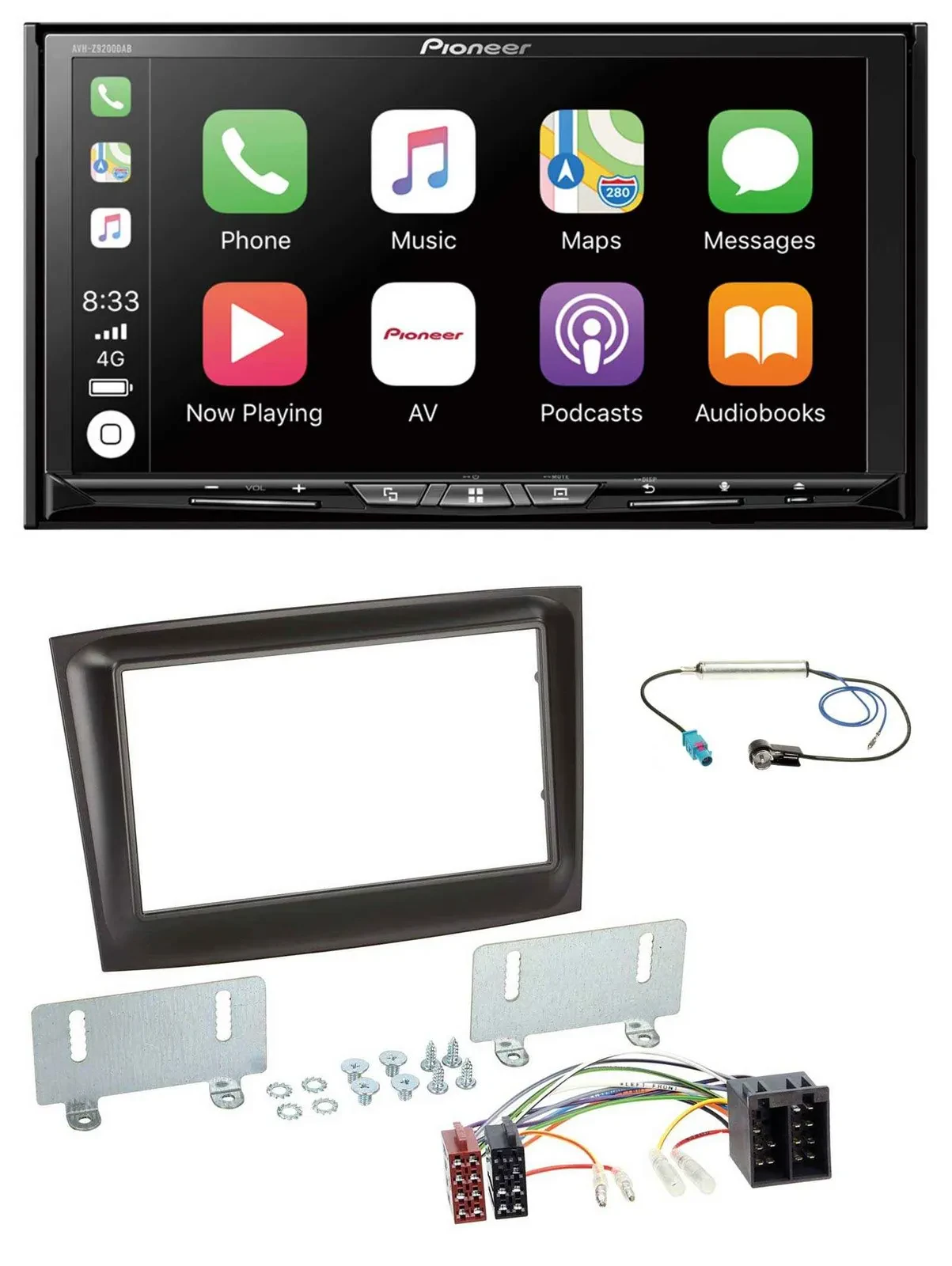 Автомагнитола для Fiat Doblo Pioneer 2DIN, MP3, USB, DAB, DVD, Bluetooth, черный