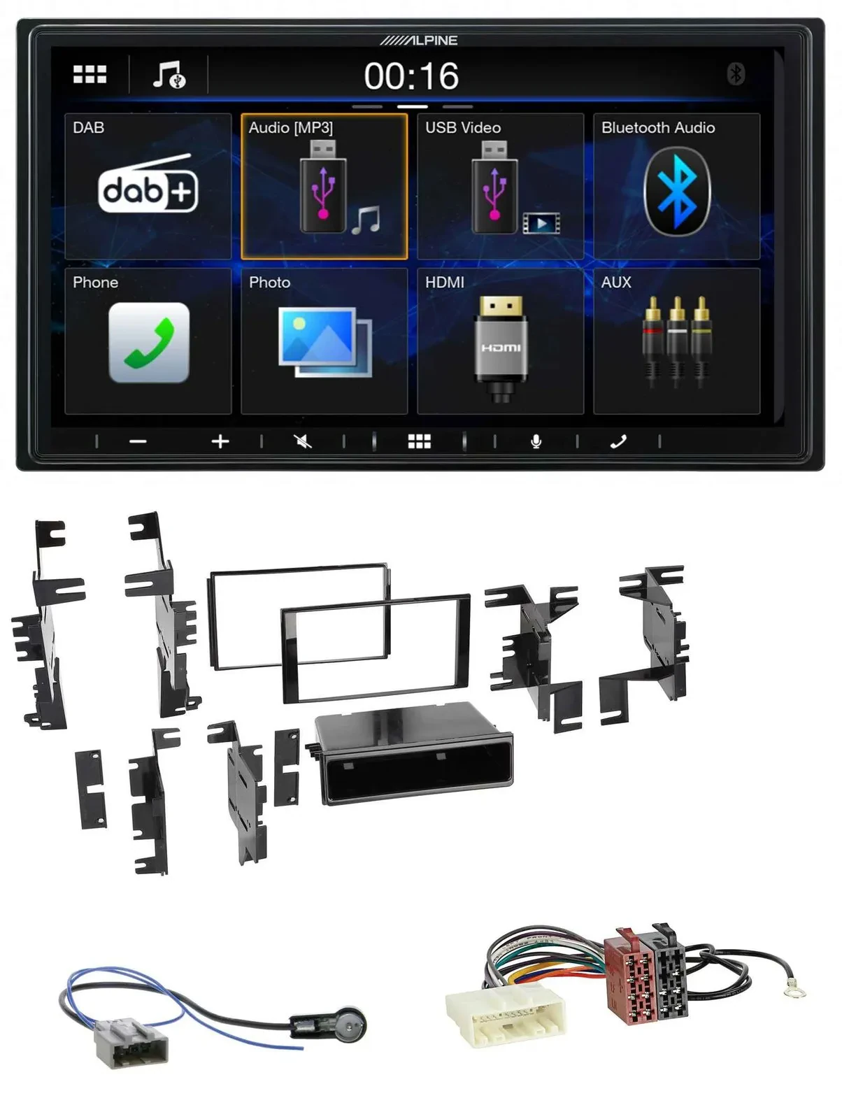 Alpine Bluetooth 2DIN MP3 DAB USB Autoradio für Nissan Micra 13-17 schwarz glänz