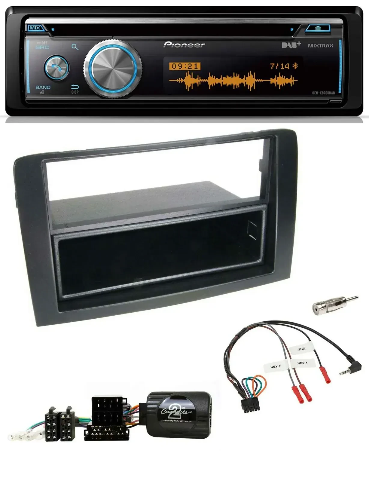 Автомагнитола Pioneer DAB USB CD Bluetooth для Fiat Idea 2006–2012, черный, с управлением с руля