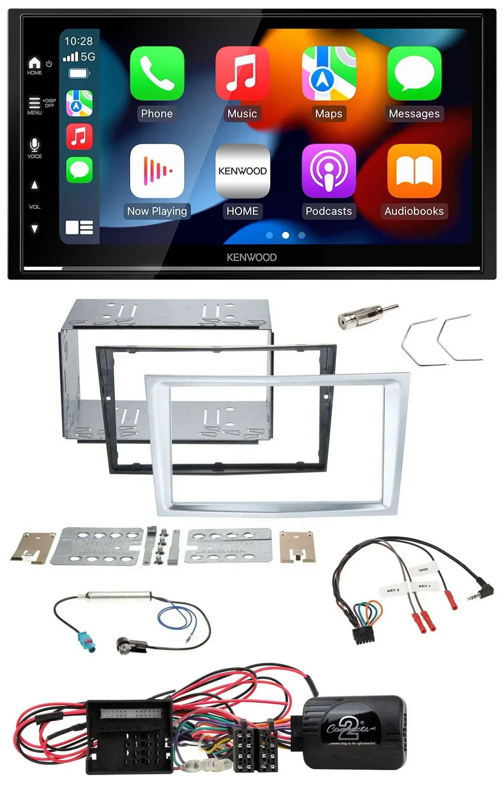 Kenwood DAB USB Bluetooth 2DIN Lenkrad Autoradio für Opel Corsa D matt-chrom 09-