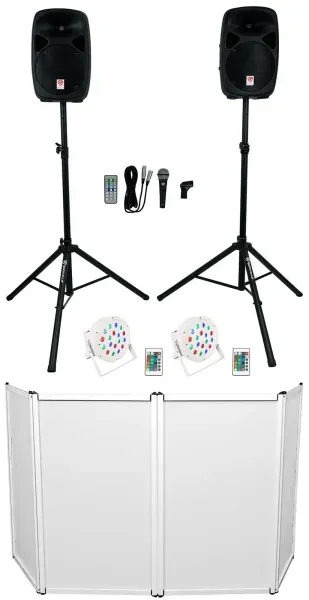 Rockville RPG102K DJ Kit w/10" Speakers w/Bluetooth+Mic+Stands+Facade+Up Lights