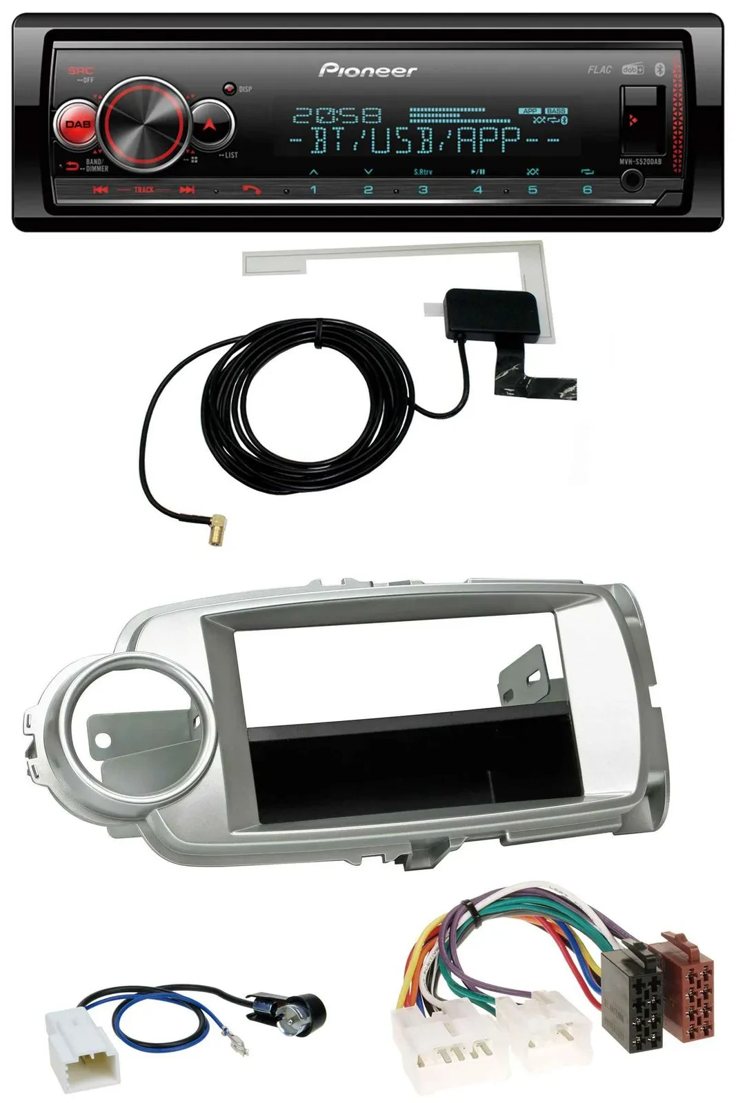 Автомагнитола Pioneer Bluetooth DAB USB MP3 для Toyota Yaris (2011–2014), серебристая