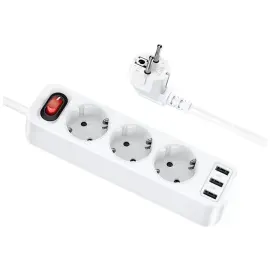 Сетевой фильтр 3 гнезда Hoco NS2 + 3USB 1.8м 4000W (White)