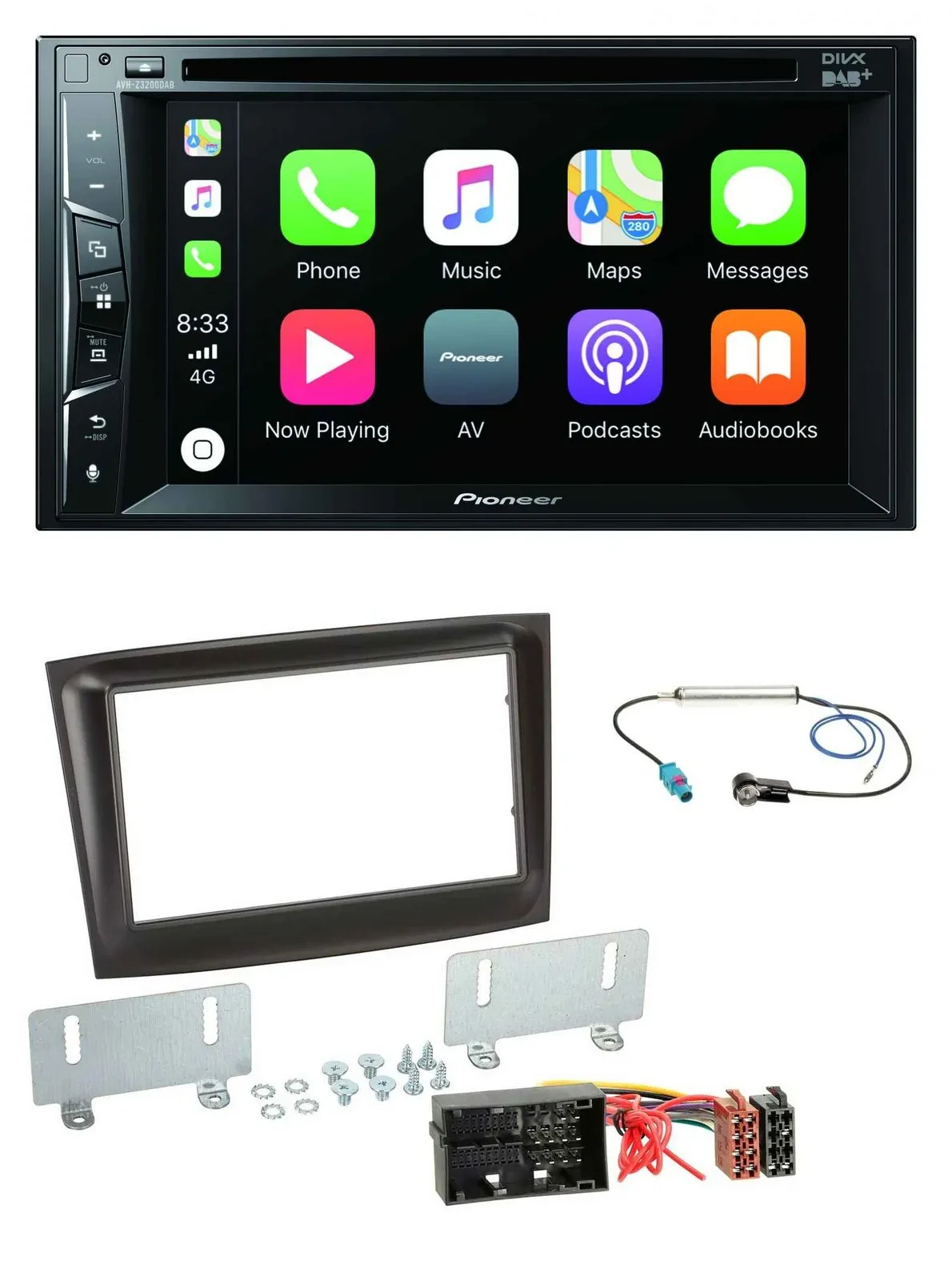 Автомагнитола Pioneer 2DIN, MP3/USB/DVD/Bluetooth/DAB, для Fiat Doblo (с 2015), черная