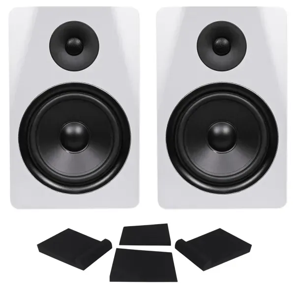 (2) Rockville DPM8W Dual Powered 8" 600w Active Recording Studio Monitors+Pads