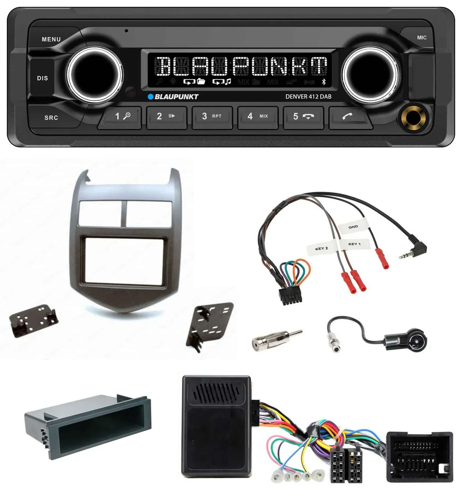 Blaupunkt Bluetooth DAB Lenkrad USB Autoradio für Chevrolet Aveo ab 11 dunkelgra