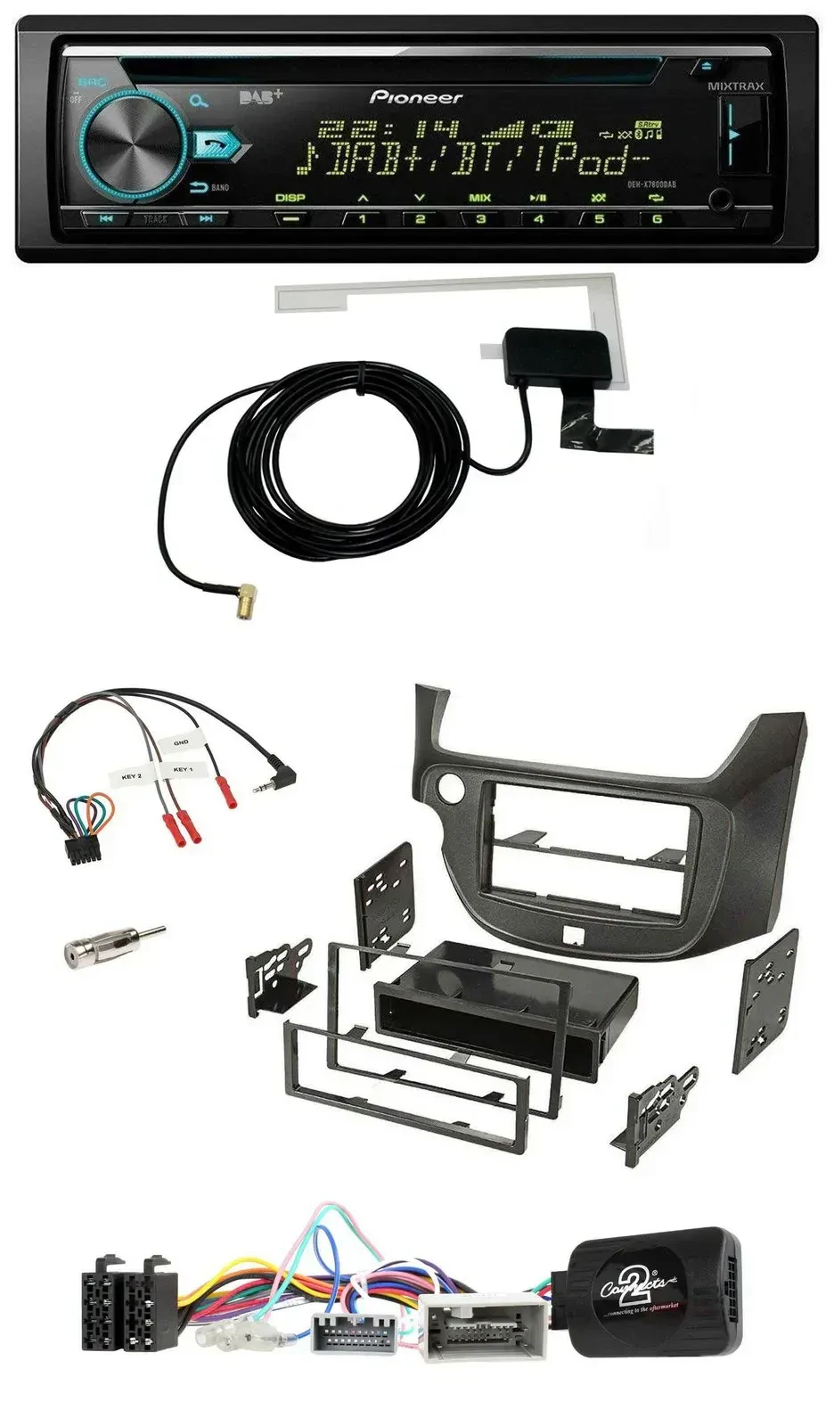 Pioneer MP3 Lenkrad CD USB DAB Autoradio für Honda Jazz ab 2014 dunkelgrau