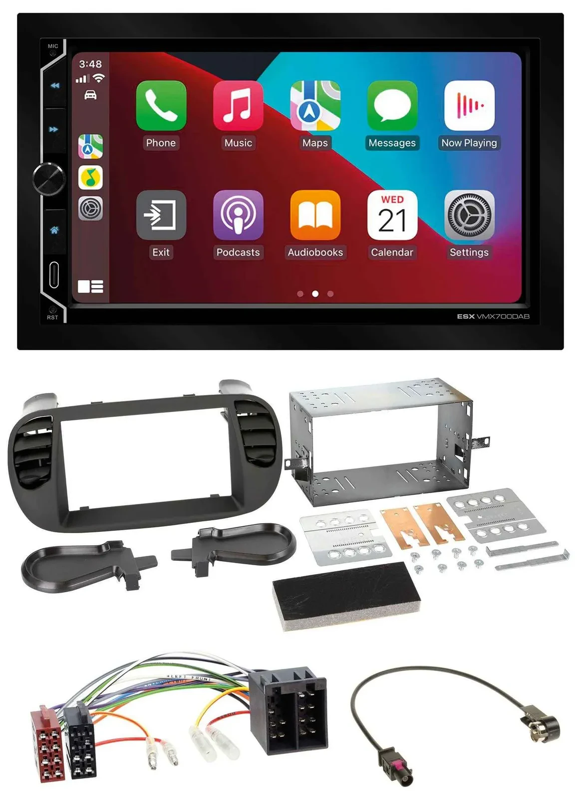 ESX 2DIN DAB USB MP3 Bluetooth Autoradio für Fiat 500 ISO ab 12 soft touch