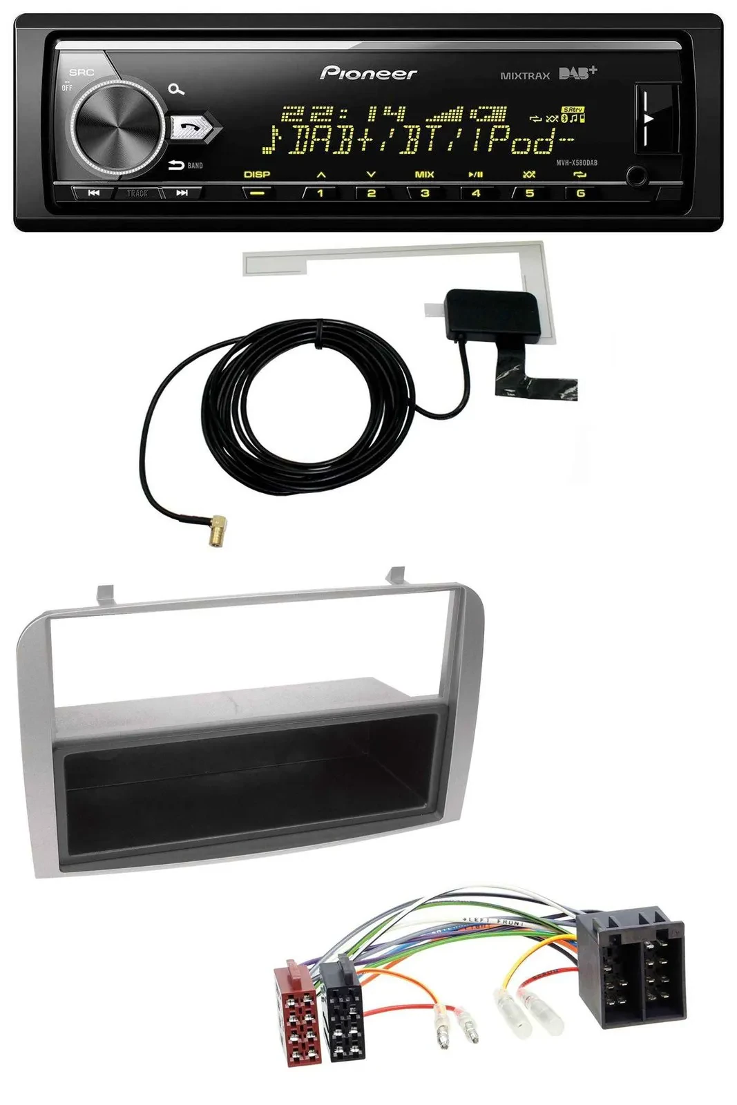 Автомагнитола для Alfa Romeo 147/GT Pioneer Bluetooth, DAB, USB, MP3, серебристая, с карманом